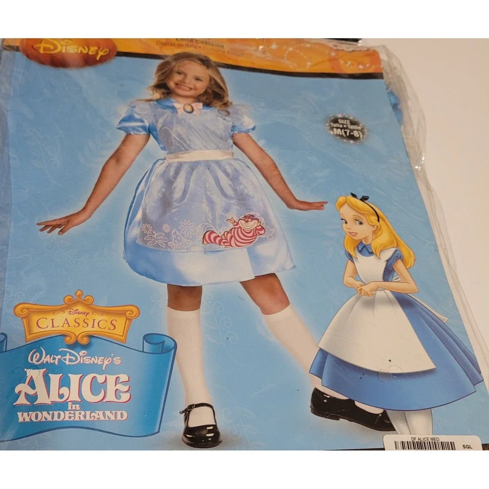 Disney Alice in Wonderland Costume Girls Size M 7-8 Blue White Cheshire Cat NEW